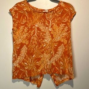 RACHEL ZOE- 100% Linen Cap Sleeve Button Asymmetrical Back Orange Top- Size M